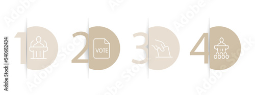 Polling station set icon. Pen, tick, vote, referendum, ballot, petition, election, vote, suffrage, debate, will, politics. Voting concept. Infographic timeline. Pastel color background