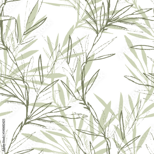 Hand Sketched Leaves Seamless Pattern with Chalk Effect.