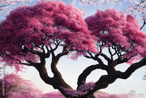 beautiful blossoming pink cherry sakura trees © Gbor