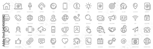 Contact us line icon set. Contact us - minimal thin line web icon set. Web and mobile icon. Thin outline icons pack. Chat, support, message, phone. Outline icons collection. Vector illustration.