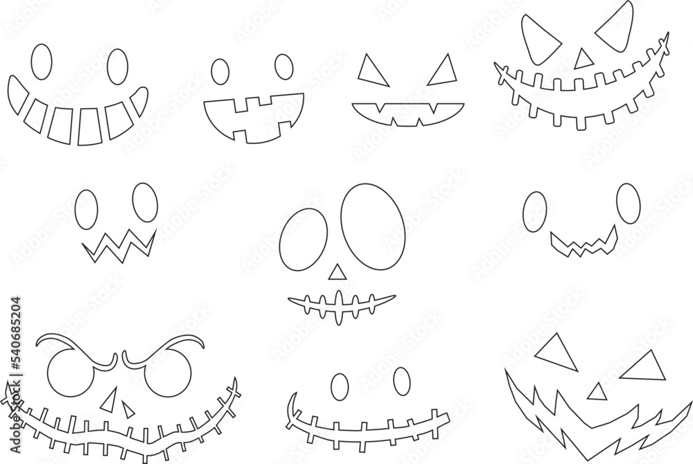 Set of 10 vector creepy smiles for Halloween designs such as cards, poster and illustrations Set of 10 vector creepy smiles for Halloween designs such as cards, poster and illustrations