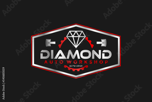 Automotive piston workshop logo design modern badge style custom car Diamond luxury icon symbol