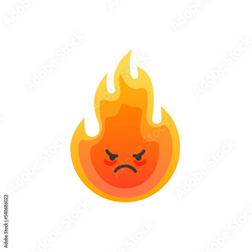Fire flame angry smiley isolated vector illustration.