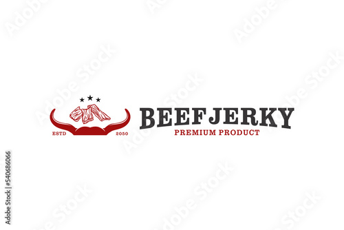 Beef jerky food meat logo design restaurant slice icon symbol cow head horns