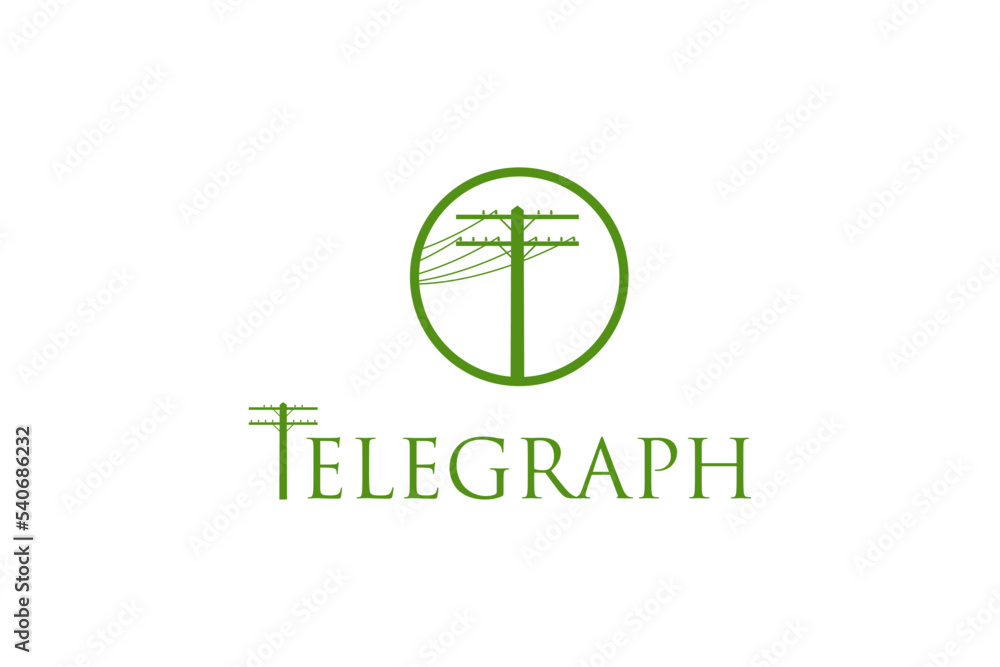 Telegraph pole logo design old technology telephone tower electric silhouette - obrazy, fototapety, plakaty 