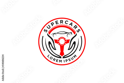 Steering wheel logo design driver car transportation automotive icon symbol hands illustration