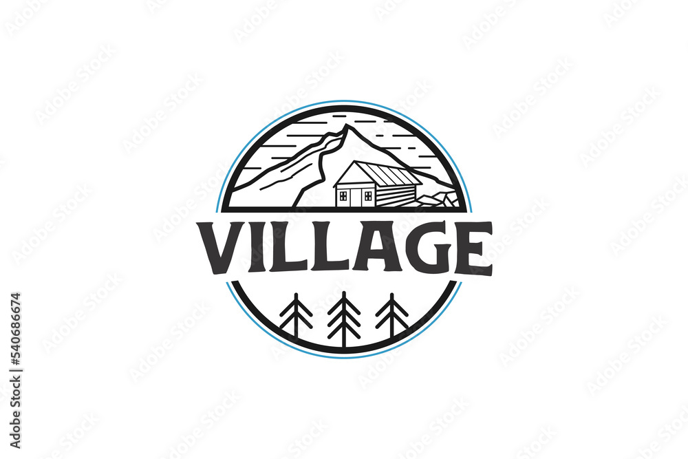 Village house logo design cabin lodge illustration mountain outdoor