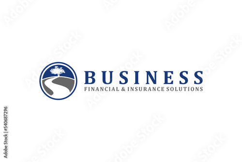 Tree nature logo design outdoor with river or way icon symbol 