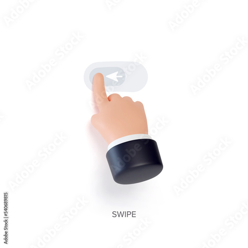 Hand touchscreen gesture. Vector 3d hand actions icon on touch screen like swipe, flip through. Touchscreen control. High quality business hand. Vector 3d illustration