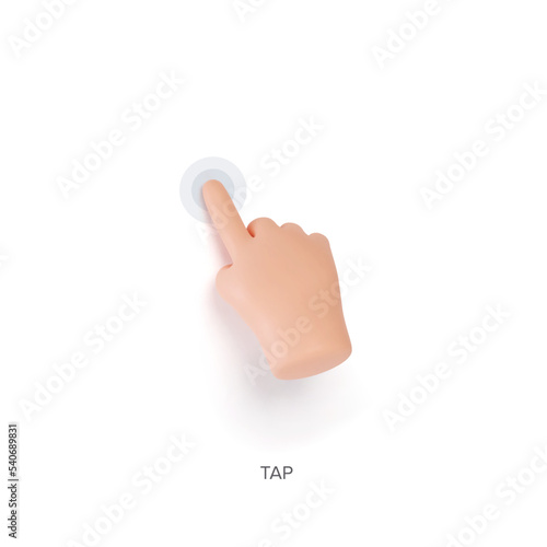 Hand touchscreen gesture. Vector 3d hand actions icon on touch screen like tap, touch or click on screen. Touchscreen control. High quality business hand. Vector 3d illustration