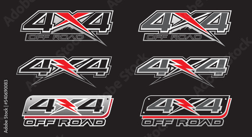 4x4 Off Road logo for 4 wheel drive truck and car graphic vector on black background. Design for vehicle vinyl wrap