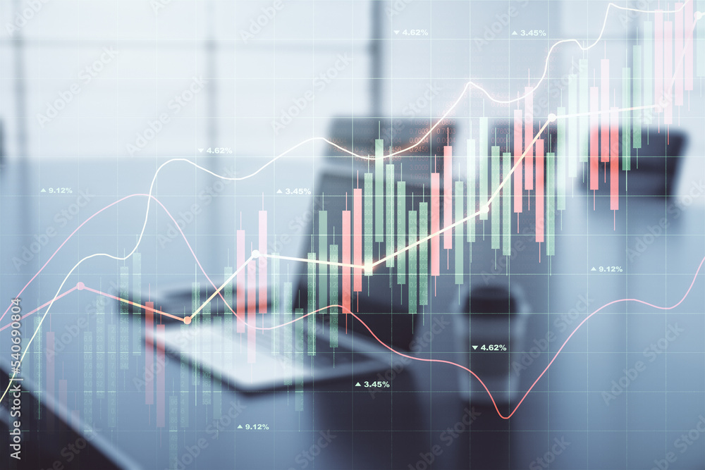 Multi exposure of abstract financial diagram on computer background, banking and accounting concept Multi exposure of abstract financial diagram on computer background, banking and accounting concept