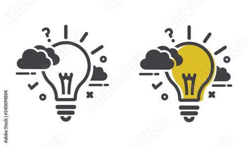 Light bulb and clouds symbol of creativity in two different versions.