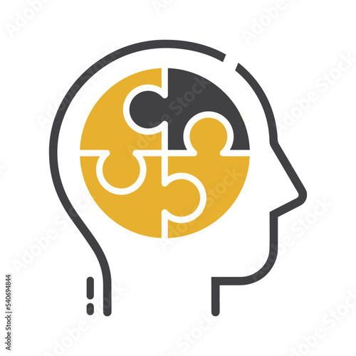 Human head profile and jigsaw puzzle.