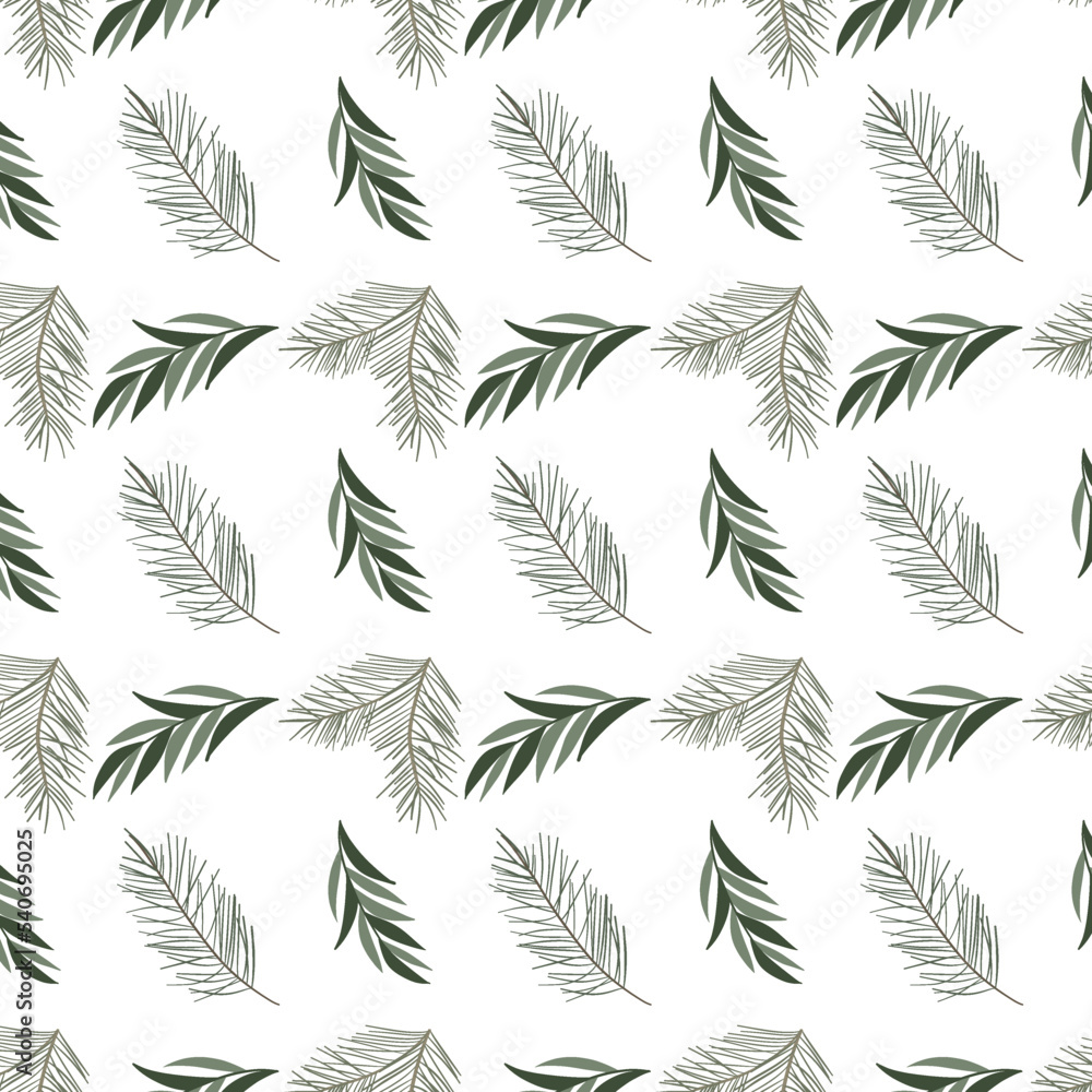 seamless background with leaves,  new year, 2023, vector hand drawn 