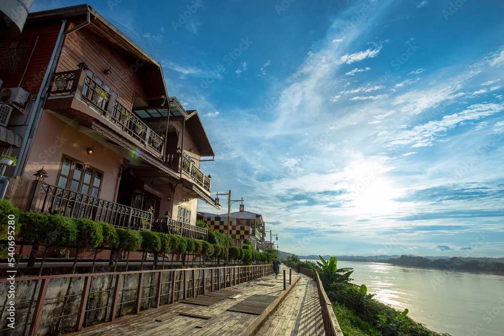 The scenery of the  Mekong River and walkway in Chiang Khan.