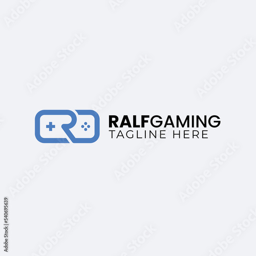 letter r gaming logo, logo is a combination mark logo that includes the Gameboy icon plus gaming keys and letter r