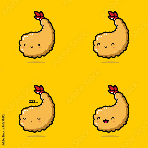 vector illustration of cute fried shrimp emoji
