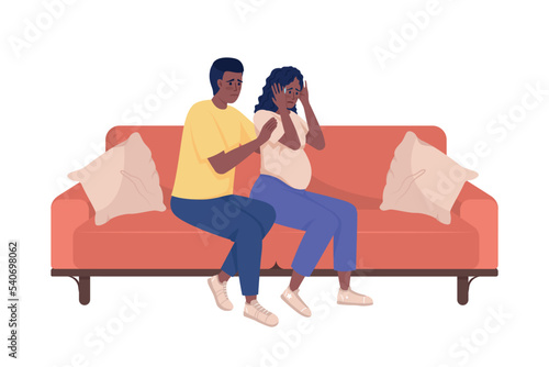 Crying pregnant woman with husband semi flat color vector characters. Editable figures. Full body people on white. Panic simple cartoon style illustration for web graphic design and animation