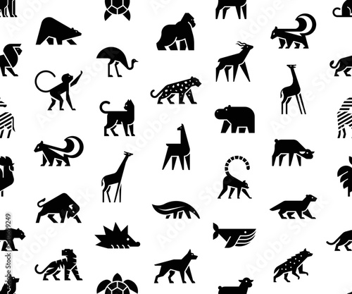 Seamless pattern with Animals logos. Animal logo set. Isolated on White background