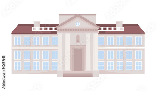 Public building with columns semi flat color vector object. Classical architecture. Editable element. Full sized item on white. Simple cartoon style illustration for web graphic design and animation
