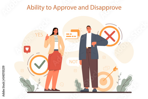 Soft skills concept. Employee with competent an approval and disapproval