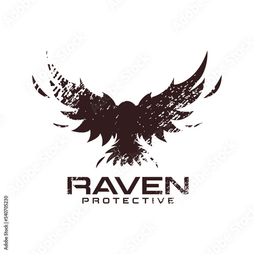 Retro logo Raven bird in flight on a white background