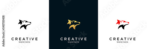 Fototapete black wolf logo vector illustration, Design element for logo, poster, card, banner, emblem, t shirt