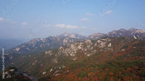 Bukhansan National Park. Bukhansan Bibong Peak - Hyangnobong Peak. autumn mountains. hiking Korean mountains. mountain landscapes in autumn. trekking. rise to the top of the mountain.