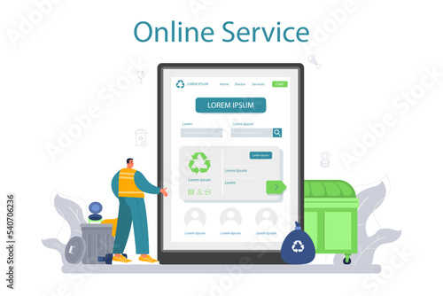Grabage collector online service or platform. Cleaning work emtying