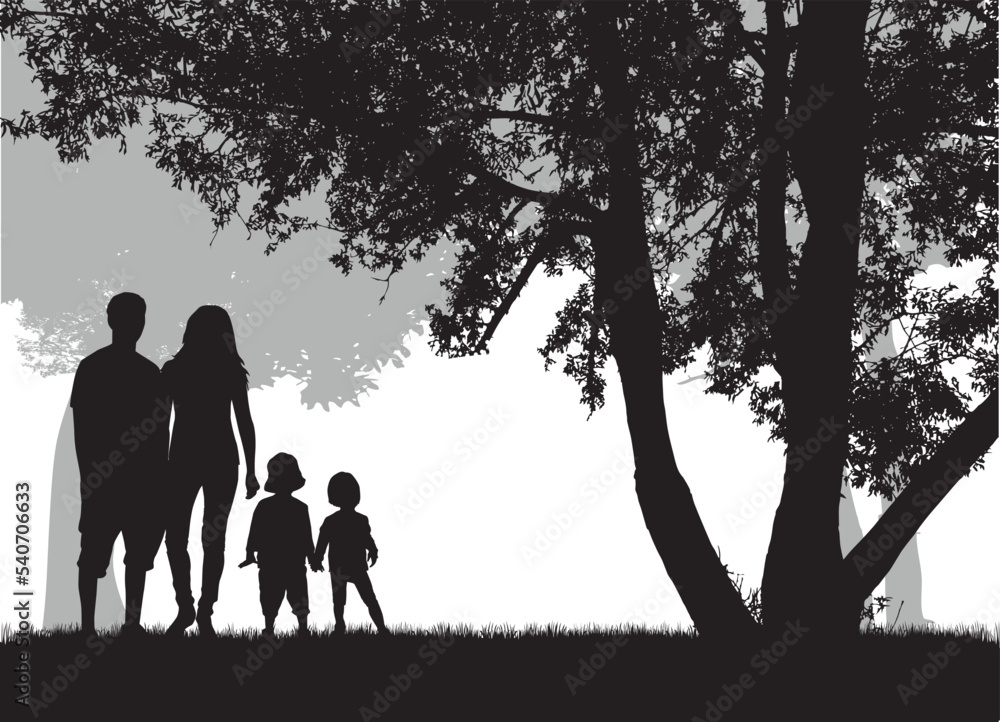 Family silhouettes in nature. vector work. Family silhouettes in nature. vector work.