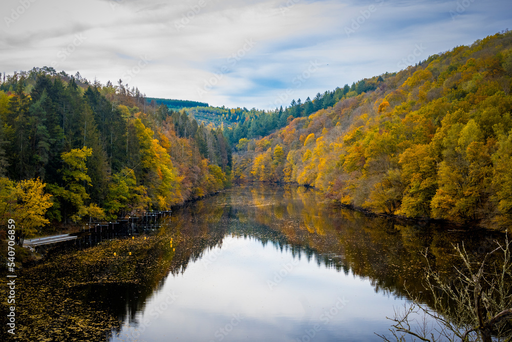 View on the river Ourthe in national park Two Ourthes in Wallonia, Belgium. View on the river Ourthe in national park Two Ourthes in Wallonia, Belgium.