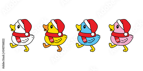 duck vector icon christmas santa claus hat rubber duck logo shower bathroom bird walking chicken character cartoon symbol doodle isolated illustration design