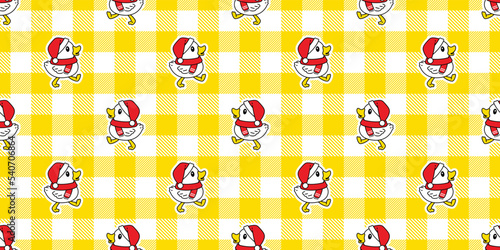 duck seamless pattern christmas santa claus hat bird walking tartan plaid checked goose shower bathroom bird chicken vector cartoon pet scarf isolated animal tile wallpaper repeat background doodle il