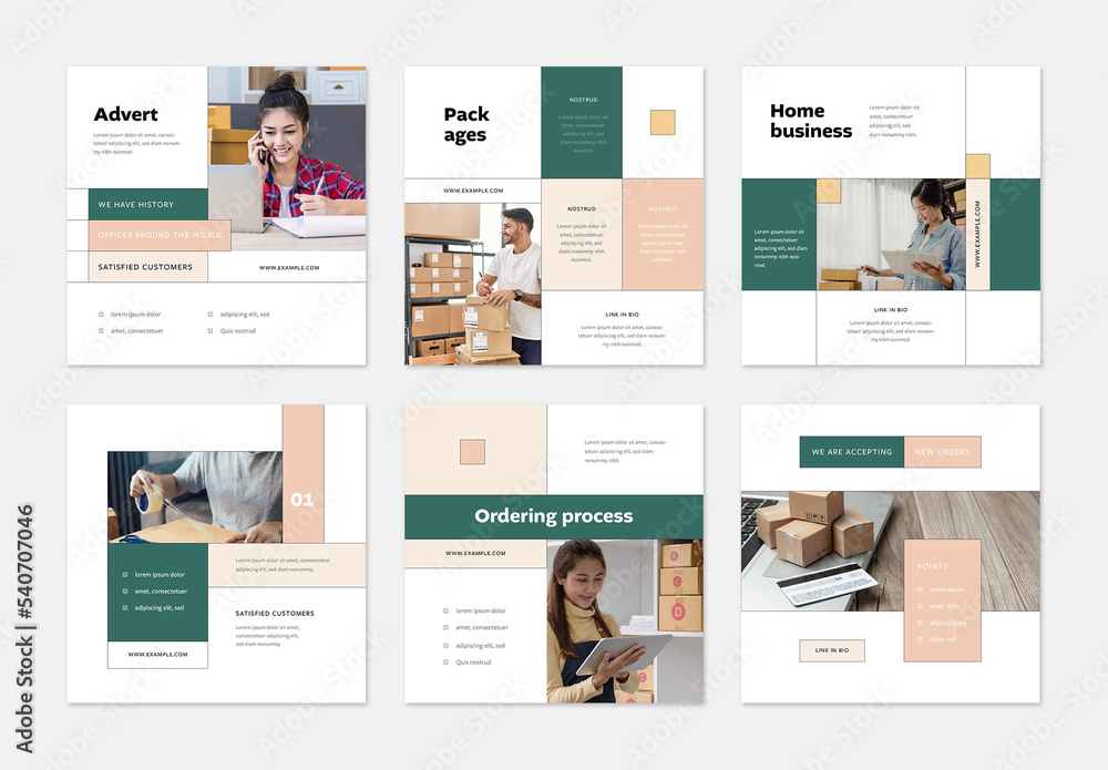 Social Media Post Layouts For Home Entrepreneurs Stock 템플릿 | Adobe Stock