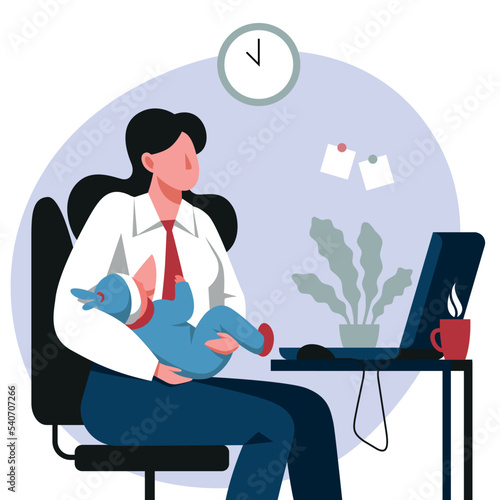 An image of a mother feeding a baby with her breast on a working place