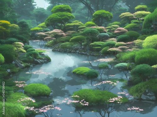 Secret Magic Garden colorful beautiful atmospheric 3d illustration