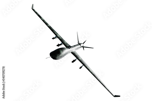 UAV military combat drone isolated on white background. Modern aircraft of the army, army of the future, reconnaissance, military drone. 3D illustration, 3D render.