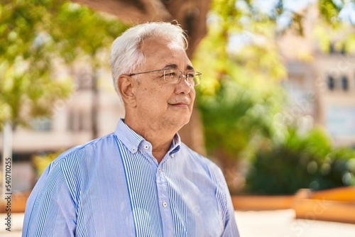 Senior man with relaxed expression standing at park