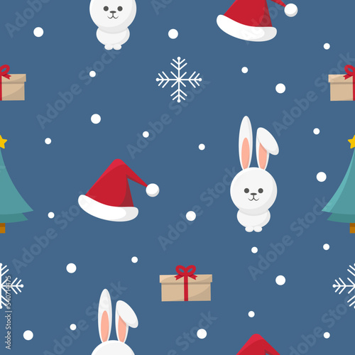 christmas seamless pattern with rabbits