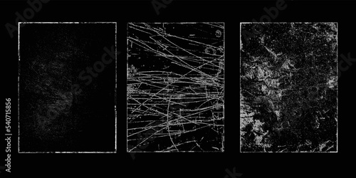 Grunge framed vector background texture .Transparent textured frames with dust, crack,scratch, dirty ,distress, grain effects. Overlay textures set with grange Effect .Rough grungy texture collection.