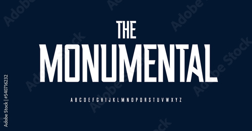 Monumental sport font, high alphabet, condensed bold letters for unique sportswear title and slim slender headline. Grotesk typography with acute angle spike serifs. Vector typeface