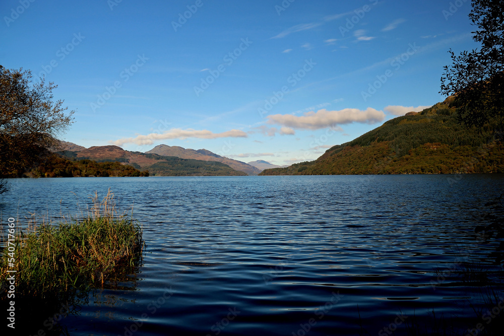 View of Loch Lomond and Hills in Scotland in Autumn