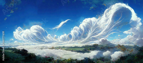 Beautiful Landscape above sky At paradis with Whirlwind cloud Atmosphere. Fantasy Art Background Illustration. For Game, Novel, Web Design. photo