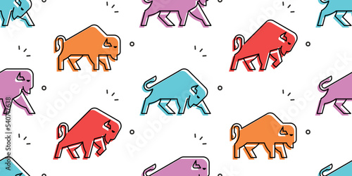 Seamless pattern with Bisons. isolated on white background