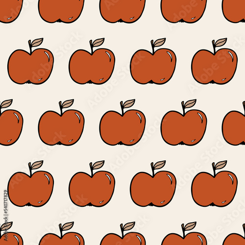 Obraz na płótnie Yummy Doodle linear colorful vector hand drawn red apples in horizontal rows fall autumn seasonal seamless repeat pattern on light background w salonie
