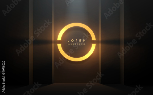 Abstract yellow circle light frame on black wall