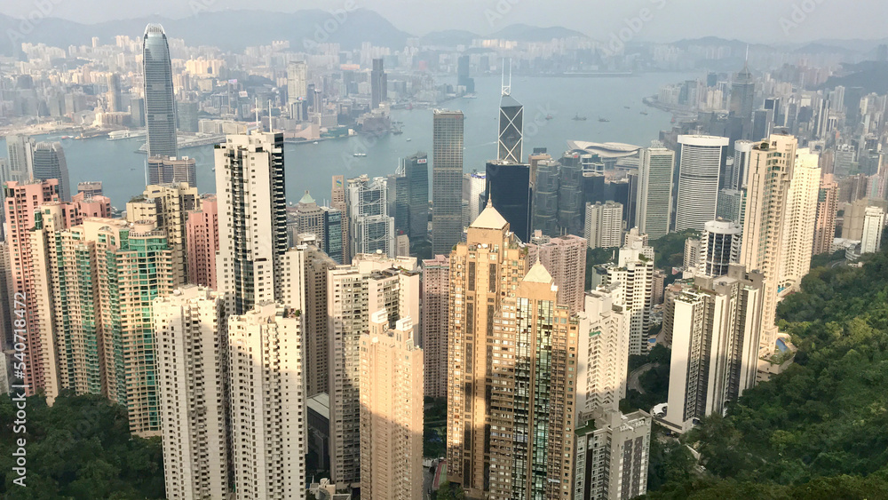 Fototapeta premium Hong Kong, China, November 2016 - A view of Victoria Peak with tall buildings in the background
