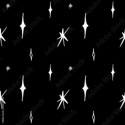 Seamless pattern with y2k bling and stars or sparkles.