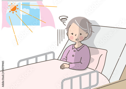 起きるのが辛いシニア女性のイラスト素材